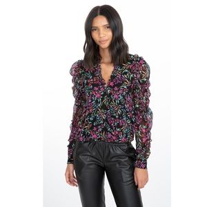 Generation Love Silk Porcelain Floral Long sleeve Ruffle Natasha Blouse